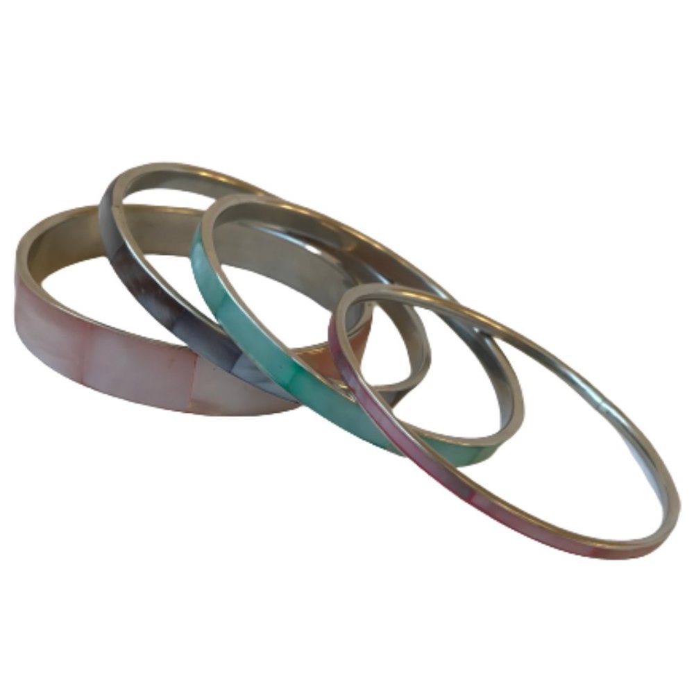 Vintage Shell Inlay Silver Boho Bangle Bracelets - Picture 12 of 16